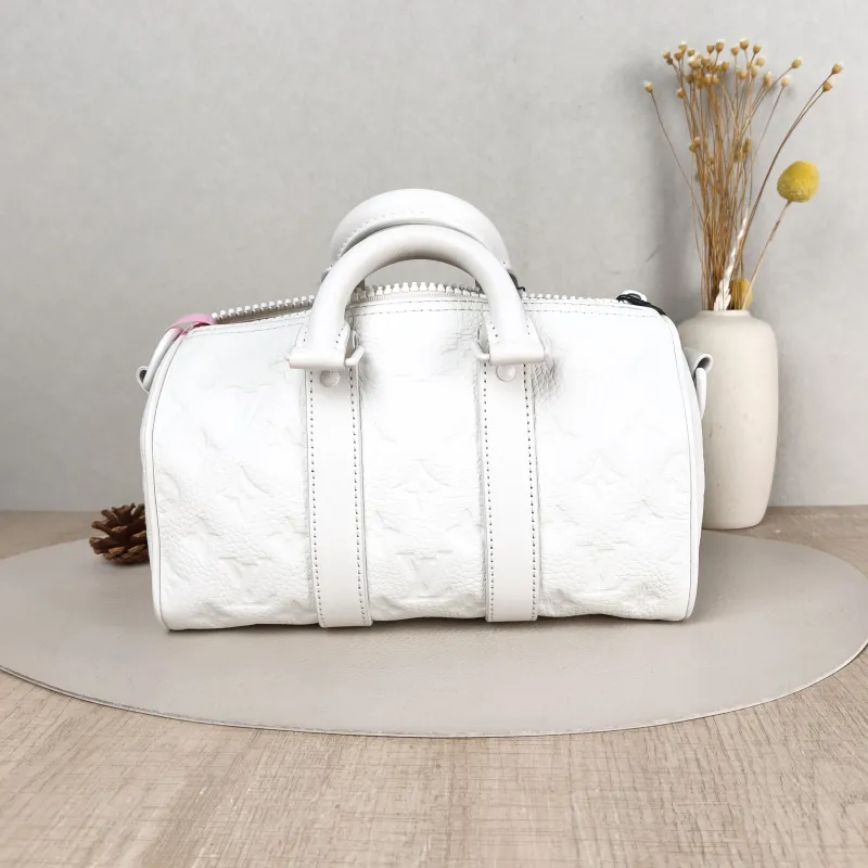 Louis Vuitton Crossbody Bag Keepall 25 White Calfskin Medium 25 × 11 × 15 cm