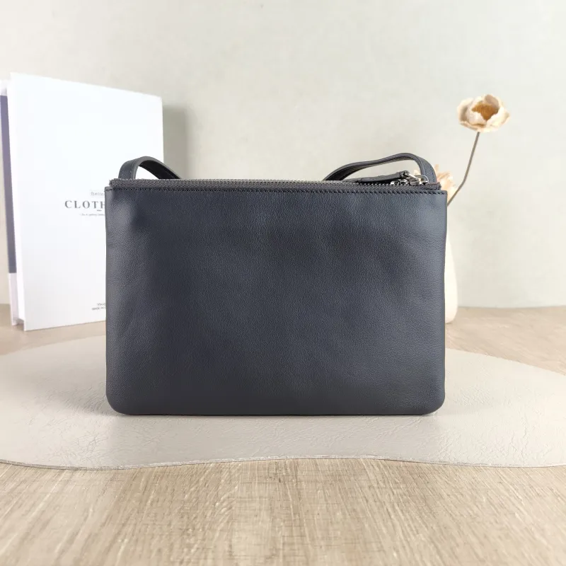 CELINE Crossbody Bag Trio Messenger Bag Grey Lambskin Small 21.5 × 5 × 15 cm — cover view 3 of 5