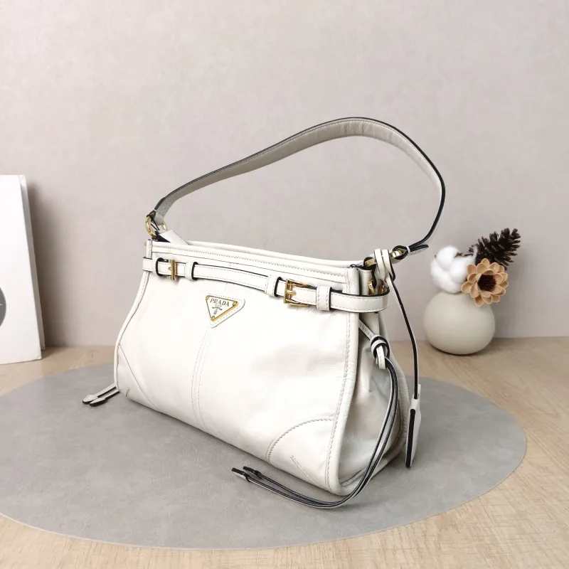 PRADA Shoulder Bag Bonnie Shoulder Bag White Waxed Leather Calfskin Small26 × 10 × 17 cm — cover view 3 of 6