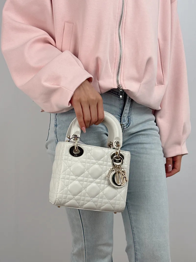 DIOR Crossbody Bag Lady Lady Dior Bag White Lambskin Mini 17 × 7 × 15 cm — on-model view 2 of 2