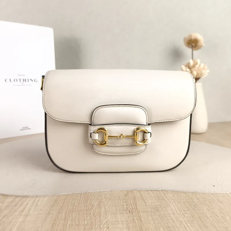 GUCCI Crossbody Bag Horsebit 1955 Horsebit Small White Calfskin Small 20.5 × 5 × 14.5 cm