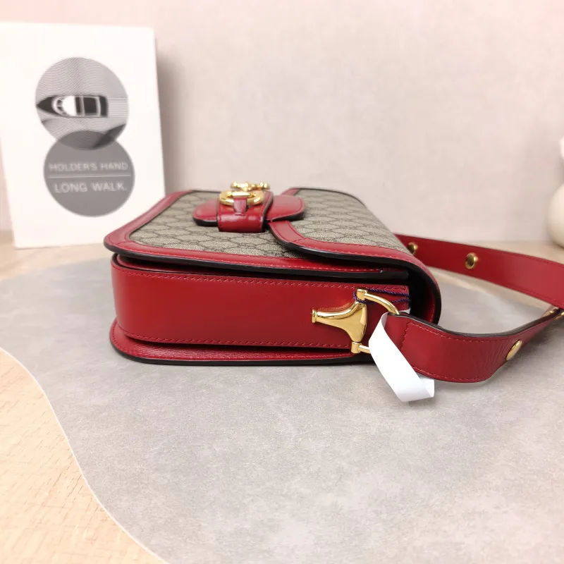 GUCCI Crossbody Bag Horsebit 1955 Horsebit Medium Red PVC Medium 25 × 8 × 18 cm — detail view 5 of 12