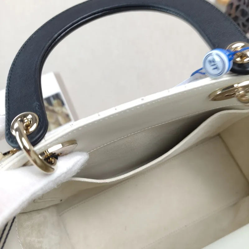 DIOR Top Handle Bag Lady Lady Dior Bag White Calfskin Medium Edition 24 × 12 × 21 cm — detail view 11 of 13
