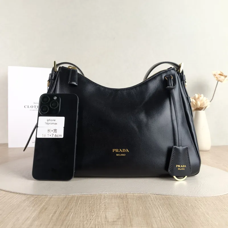 PRADA Shoulder Bag Aimée Black Calfskin 30 × 10 × 22 cm — cover view 3 of 5