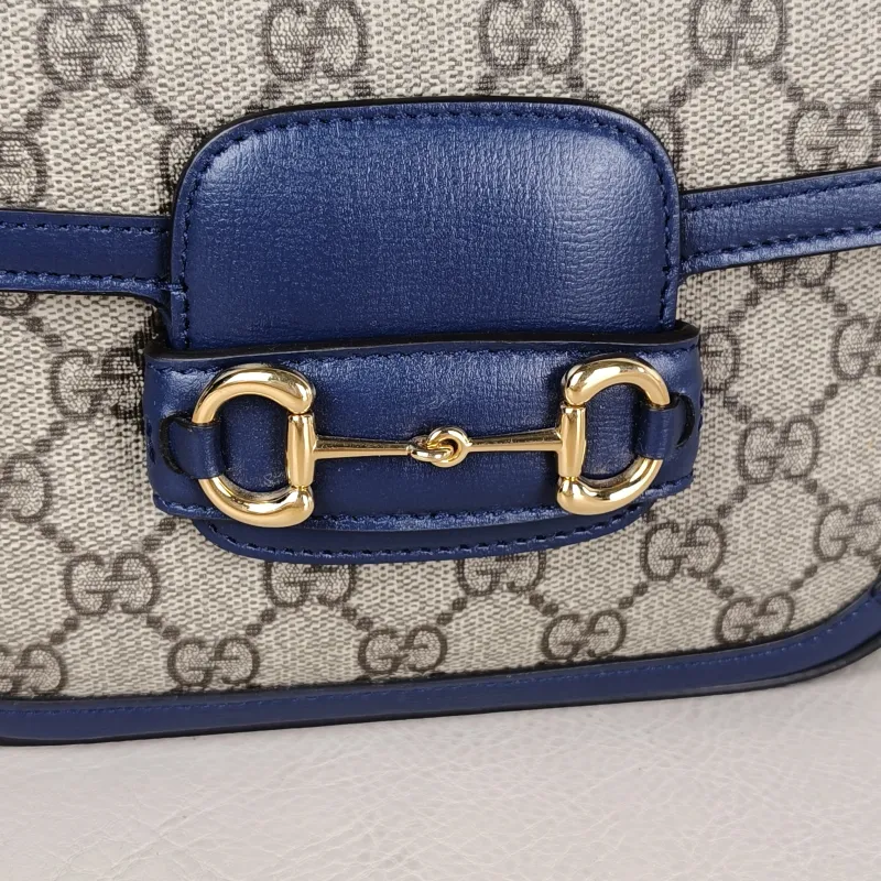 GUCCI Crossbody Bag Horsebit 1955 Horsebit Small Blue Monogram PVC Calfskin Small 20.5 × 5 × 14.5 cm — detail view 1 of 13