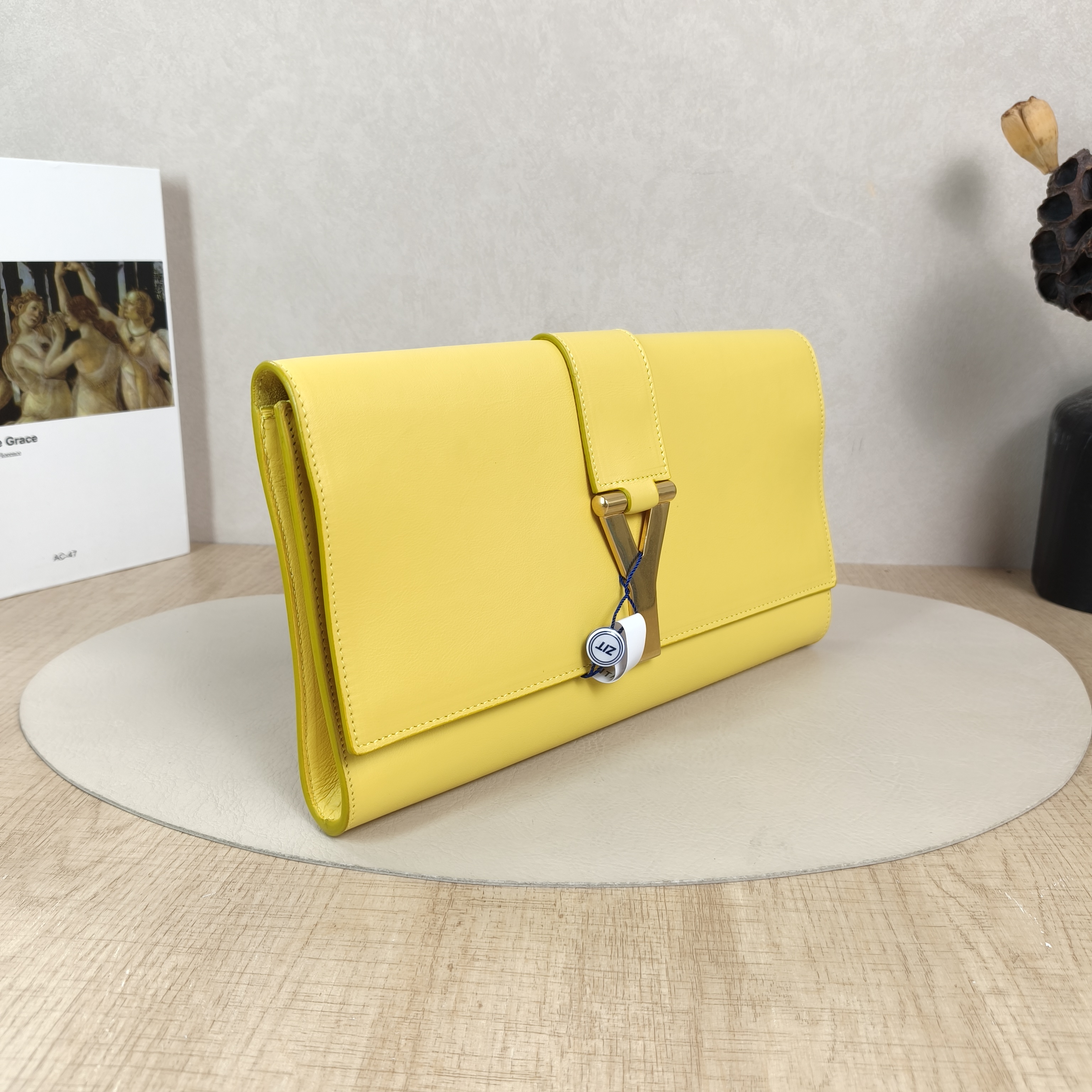 SAINT LAURENT Clutch Clutch Yellow Calfskin One Size28 × 2.5 × 16 cm — cover view 4 of 6