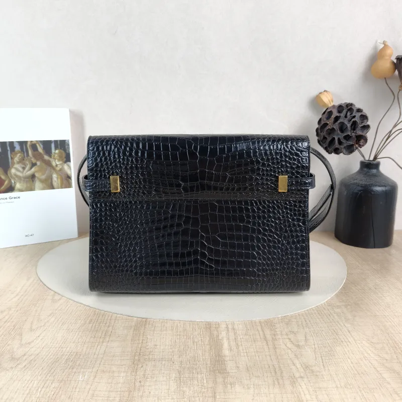 SAINT LAURENT Shoulder Bag MANHATTAN Black Embossed Calfskin Medium 29 × 7.5 × 20 cm — cover view 4 of 5