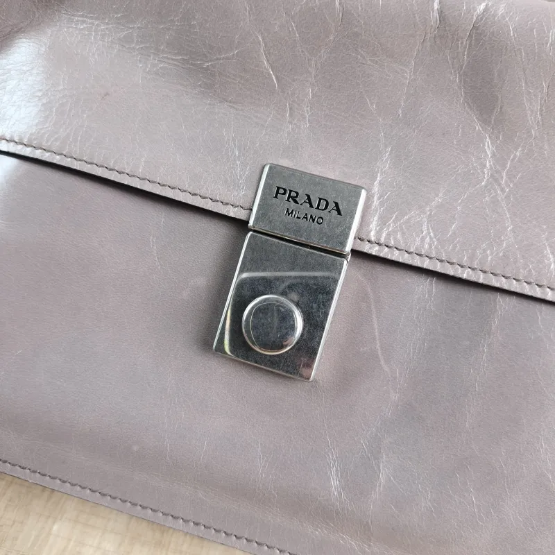 PRADA Shoulder Bag Shoulder Bag Grey Waxed Leather Calfskin One Size 32 × 10 × 17 cm — detail view 7 of 15