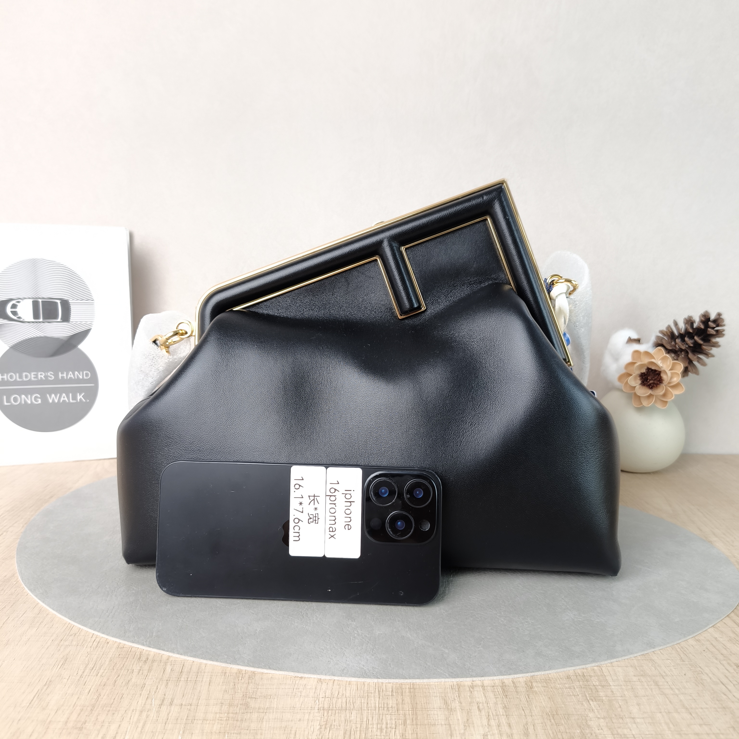 FENDI Crossbody Bag FIRST Clutch Shoulder Bag Black Lambskin Medium32.5 × 15 × 23.5 cm — cover view 3 of 6