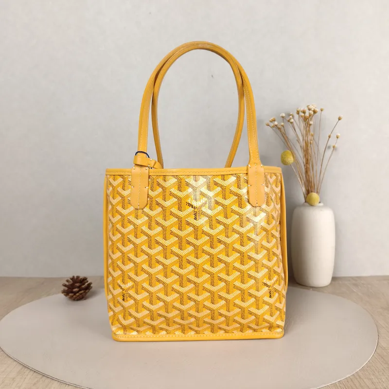 GOYARD Top Handle Bag ANJOU Shopping Tote Yellow PVC Mini 19.5 × 9 × 19.5 cm