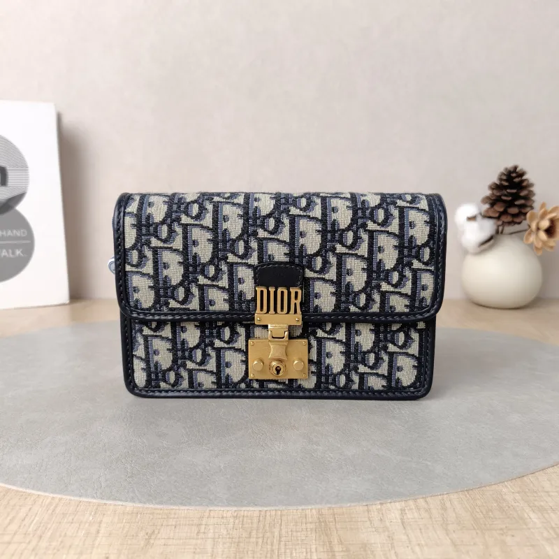 DIOR Crossbody Bag Addict Chain Bag Blue Canvas One Size19 × 4 × 13 cm