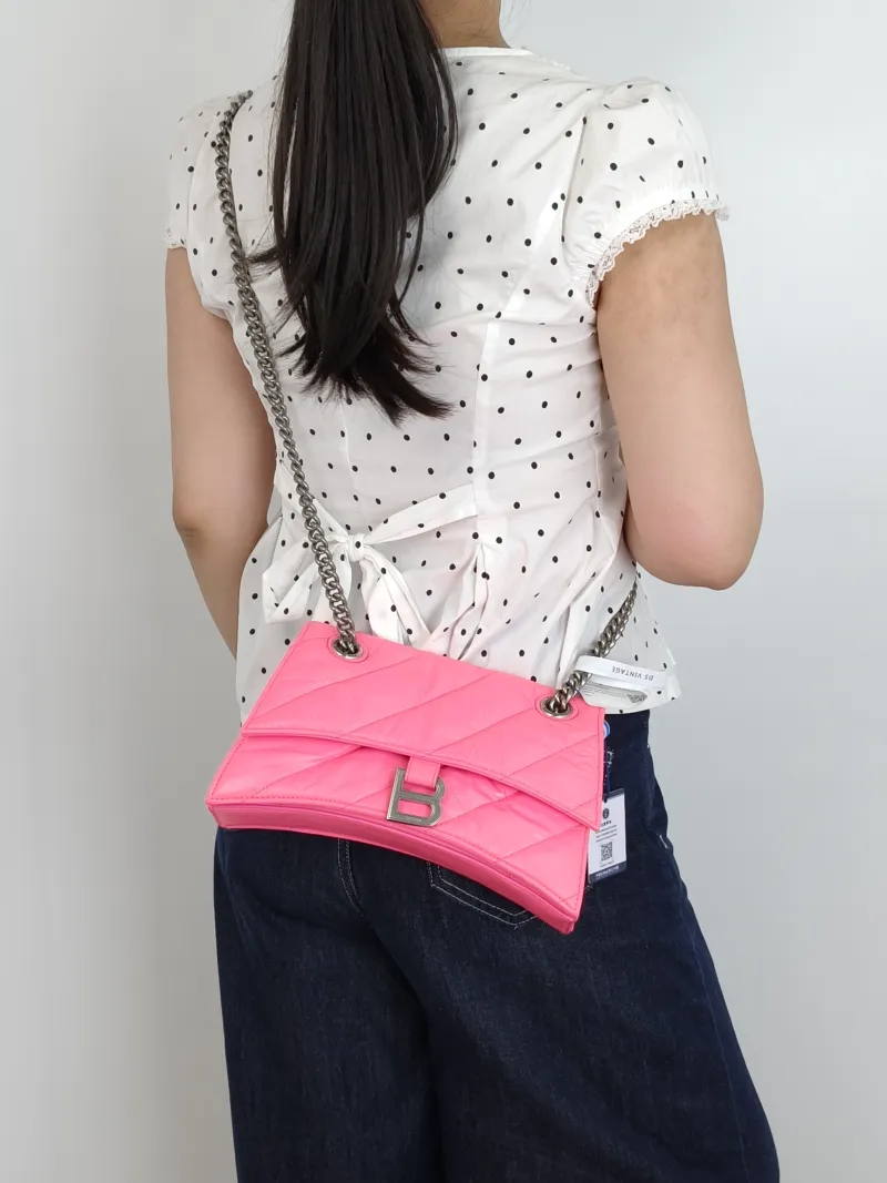 BALENCIAGA Shoulder Bag CRUSH Chain Bag Neon Pink Calfskin Small25 × 8 × 15 cm — on-model view 3 of 3