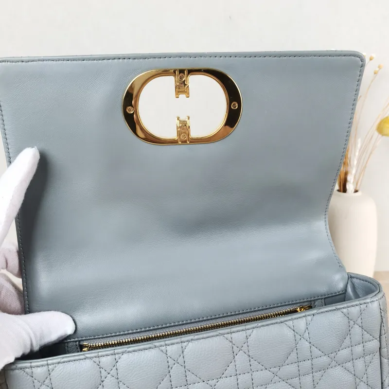 DIOR Crossbody Bag Caro Chain Bag Grey Calfskin Medium 25.5 × 9 × 15.5 cm — detail view 9 of 13