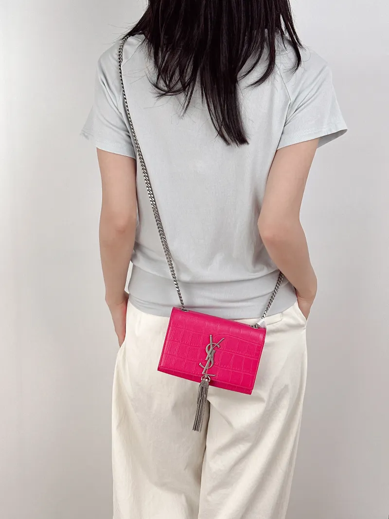 SAINT LAURENT Crossbody Bag KATE Red Calfskin Mini17 × 5 × 11.5 cm — on-model view 3 of 3
