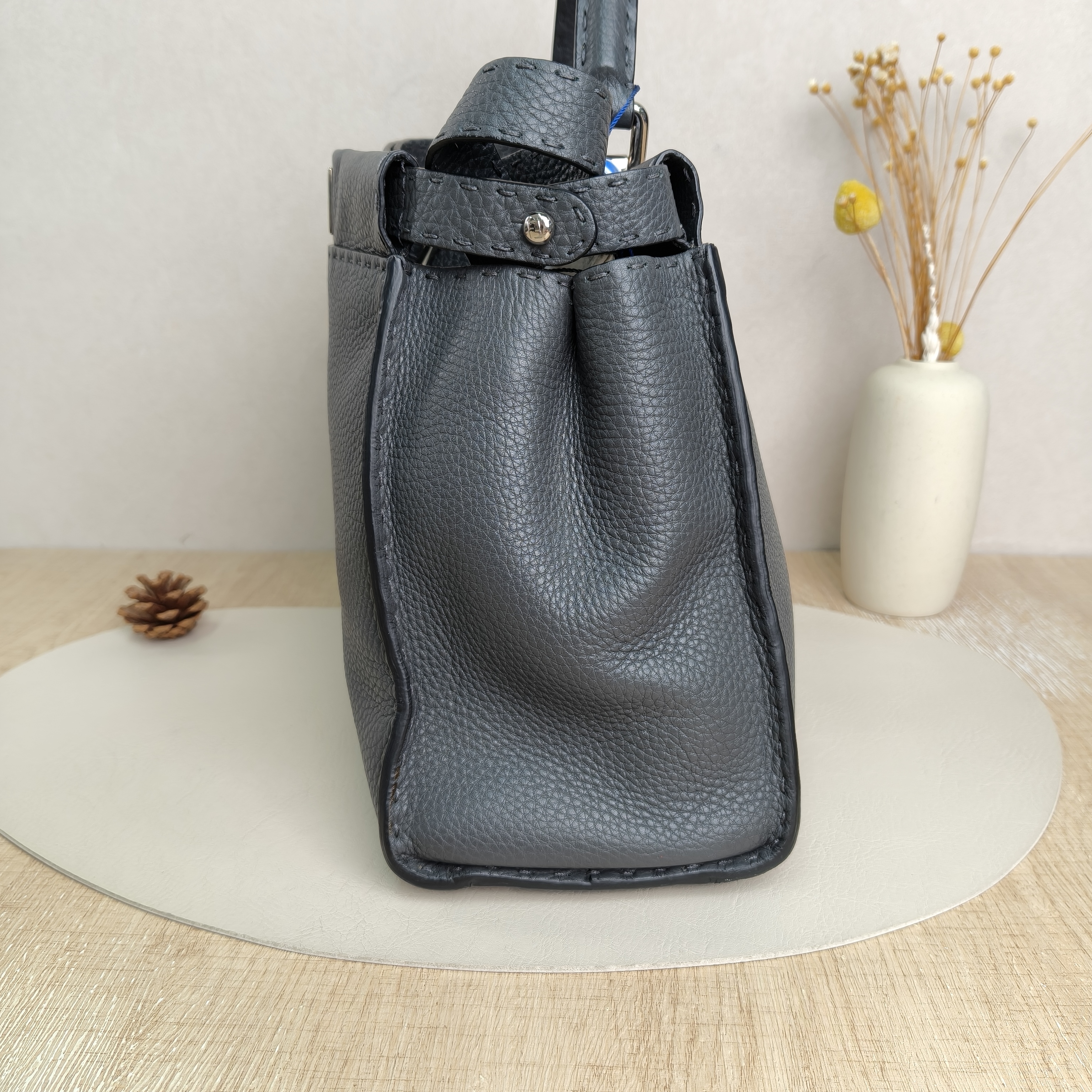 FENDI peekaboo Shoulder Bag Grey Calfskin · Shoulder Strap · 34 × 13 × 26 cm — cover view 6 of 8