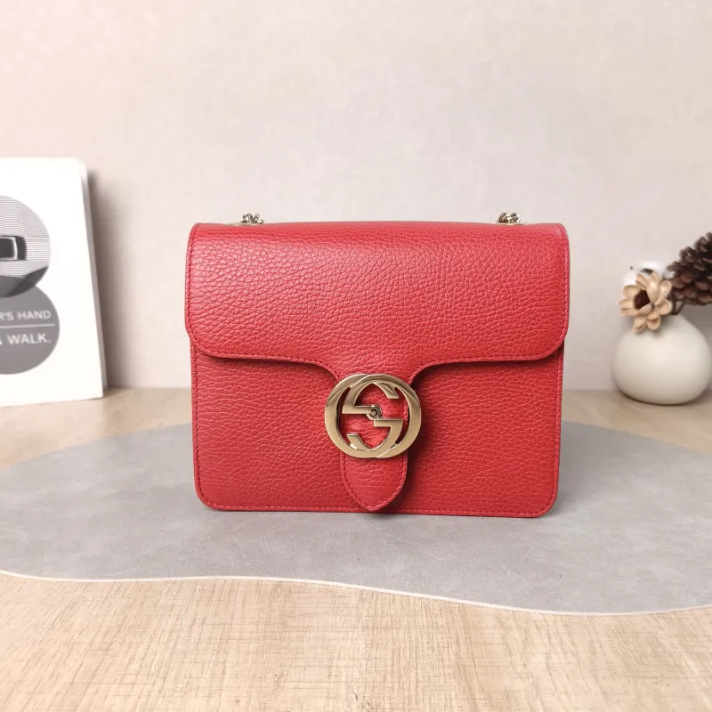 GUCCI Crossbody Bag g Collection Red Calfskin Small 20 × 9 × 16 cm