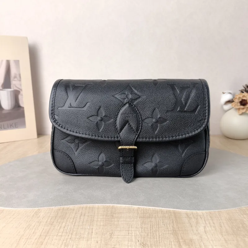 Louis Vuitton Crossbody Bag Diane Baguette Bag Black Monogram Empreinte Embossed Calfskin Small 24 × 9 × 15 cm — cover view 1 of 6