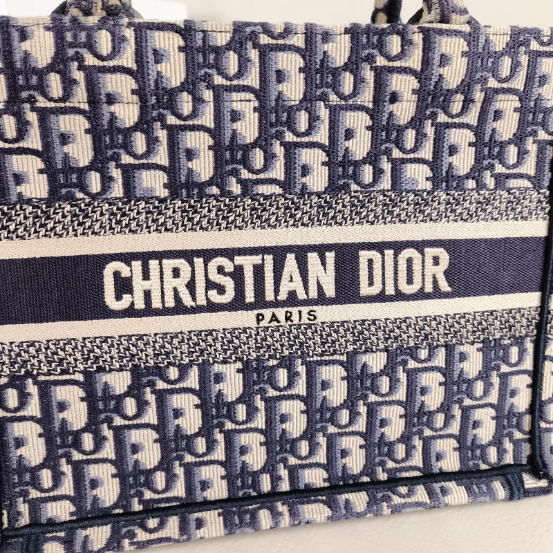 DIOR Top Handle Bag Book Tote Blue Canvas Small 26.5 × 14 × 22 cm — detail view 9 of 11