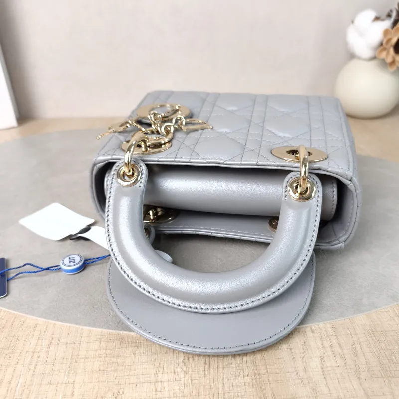DIOR Crossbody Bag Lady Lady Dior Bag Grey Lambskin Mini 17 × 7 × 15 cm — detail view 9 of 12