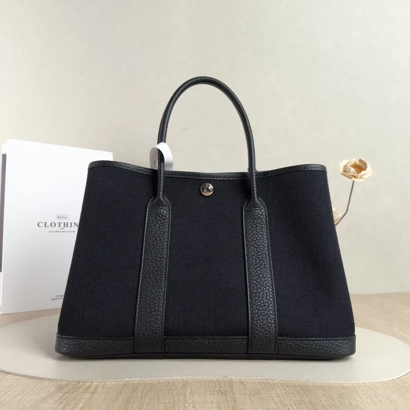 Hermès Top Handle Bag Garden Party 30 3089Black Canvas · Negonda Calfskin Medium30 × 13 × 21 cm