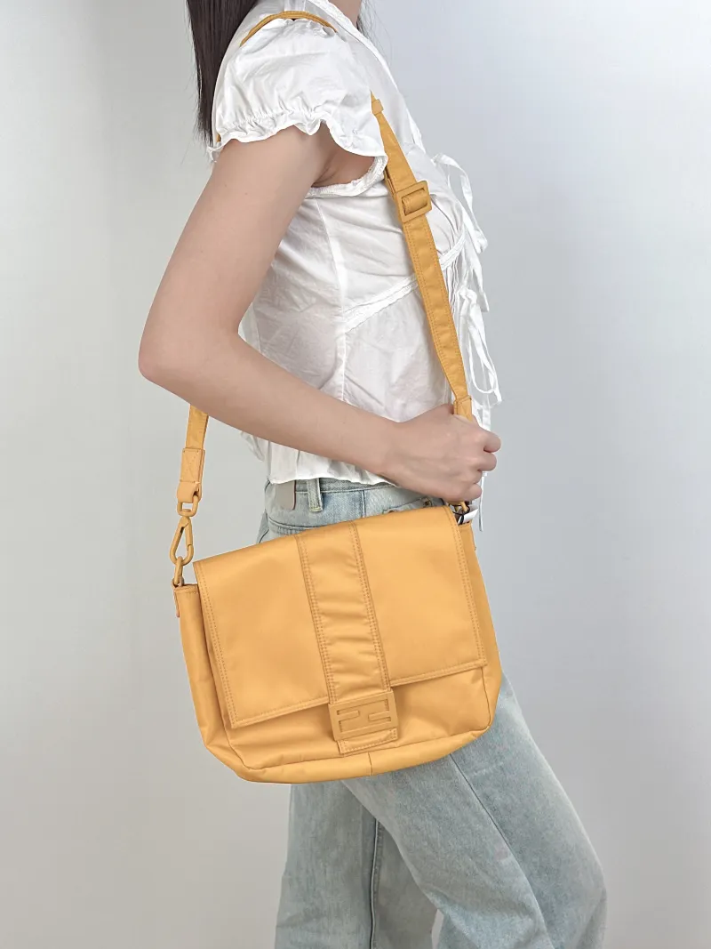 FENDI Crossbody Bag Crossbody Bag Yellow Nylon One Size23 × 7 × 22 cm — on-model view 2 of 3