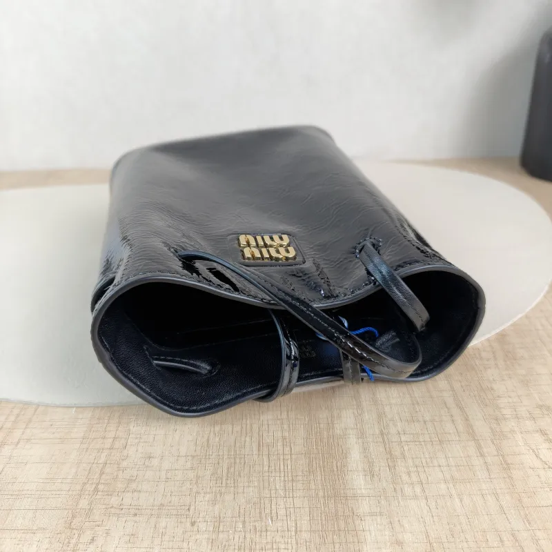 Miumiu Crossbody Bag logo Black Waxed Leather One Size 14 × 6 × 17.5 cm — detail view 7 of 12