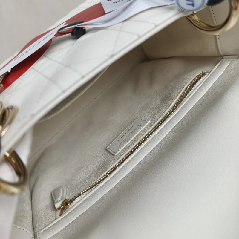 DIOR Top Handle Bag Lady Lady Dior Bag White Calfskin Medium Edition 24 × 12 × 21 cm — detail view 6 of 13