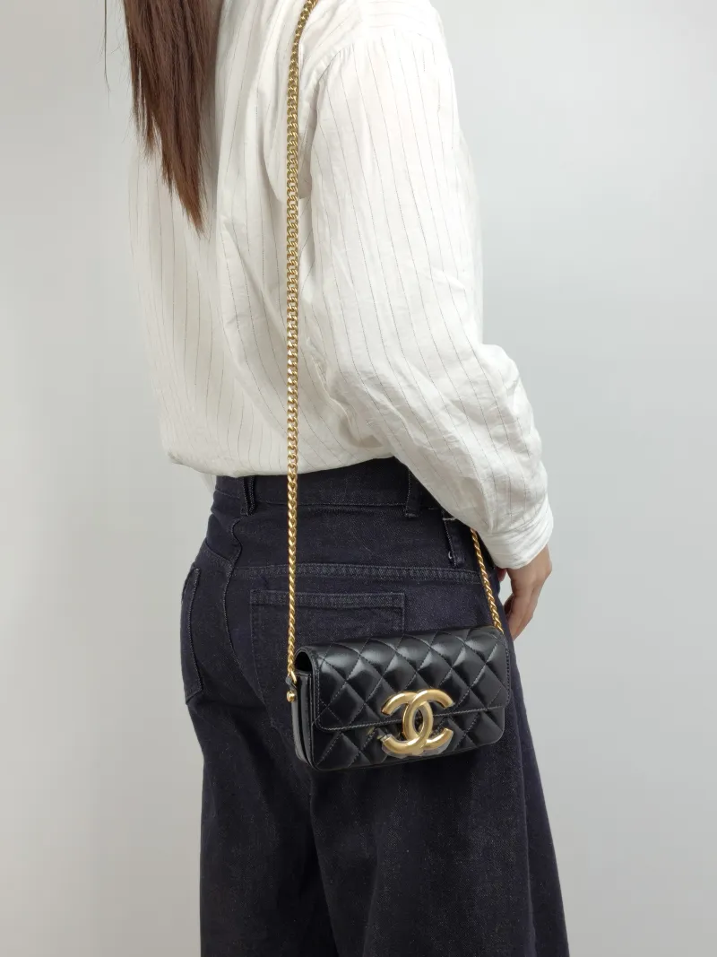 Chanel Crossbody Bag C Logo Crossbody Bag Black Lambskin One Size 17.5 × 4 × 9.5 cm — on-model view 1 of 2