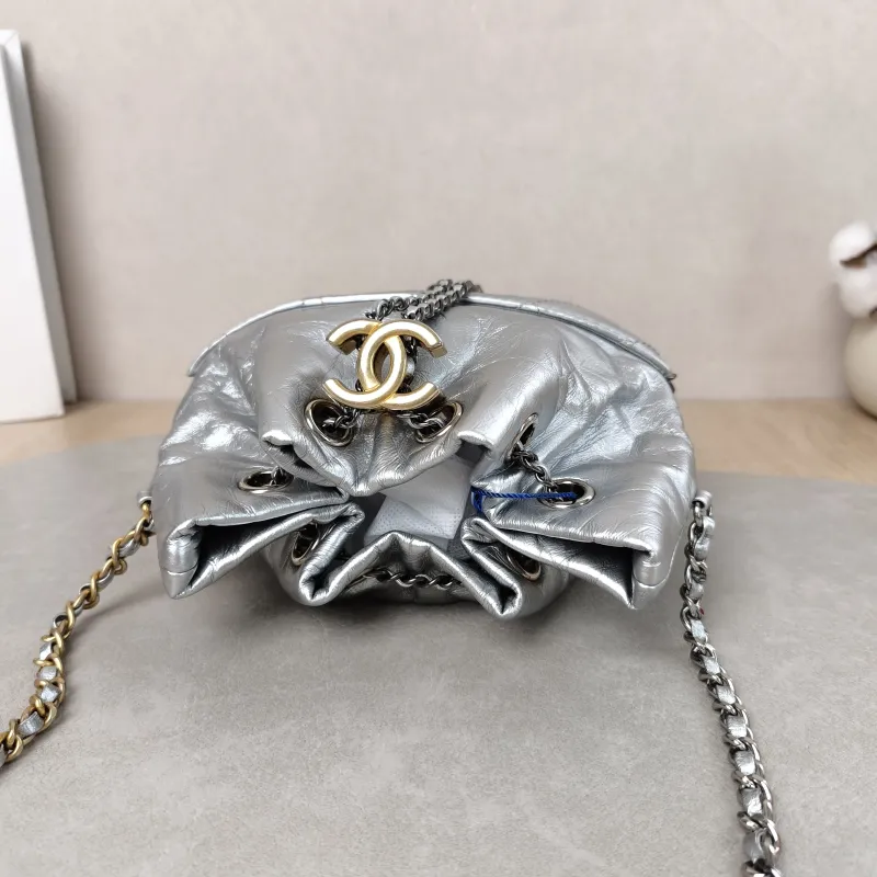 Chanel Crossbody Bag Gabrielle Collection Bucket Bag Silver Calfskin 20 × 6.5 × 22 cm — detail view 16 of 16