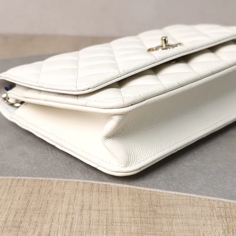Chanel Crossbody Bag Classic Flap WOC CF WOCWOC Bag White Grained Calfskin 19.2 × 3.5 × 12.3 cm — detail view 10 of 11