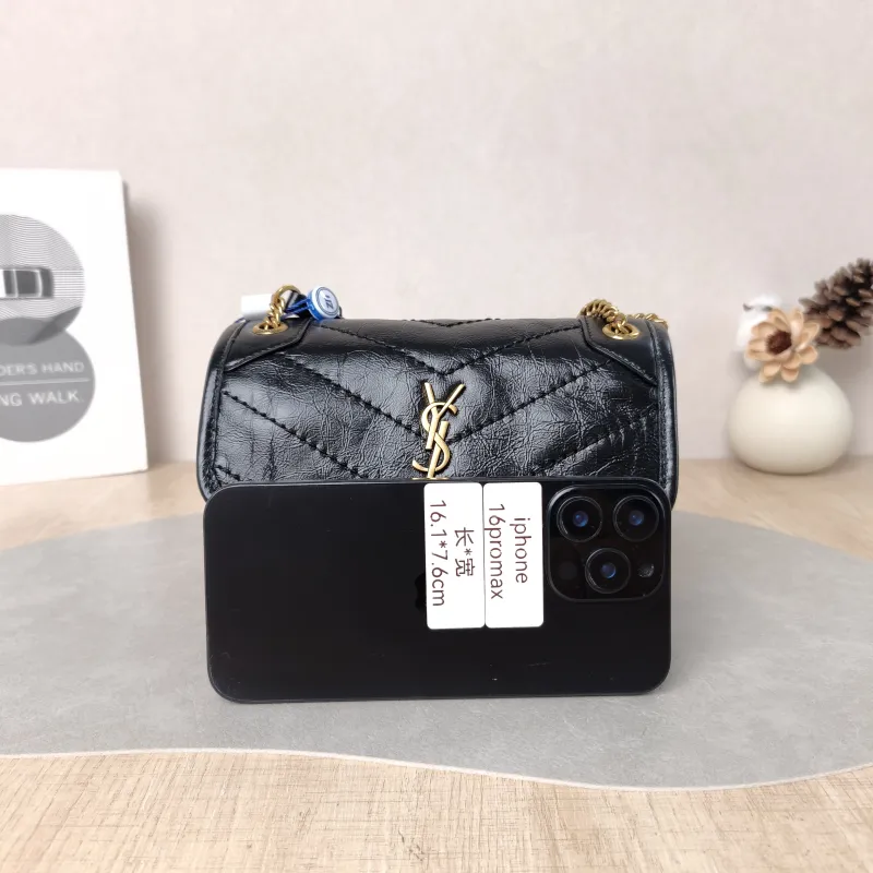 SAINT LAURENT Crossbody Bag Niki Black Waxed Leather Calfskin Mini 18 × 5 × 12.5 cm — cover view 5 of 6