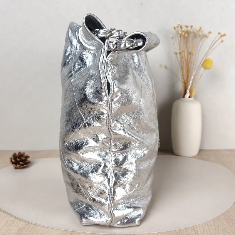 Chanel Shoulder Bag 22Bag Silver Calfskin Small 35 × 7 × 37 cm — detail view 11 of 14