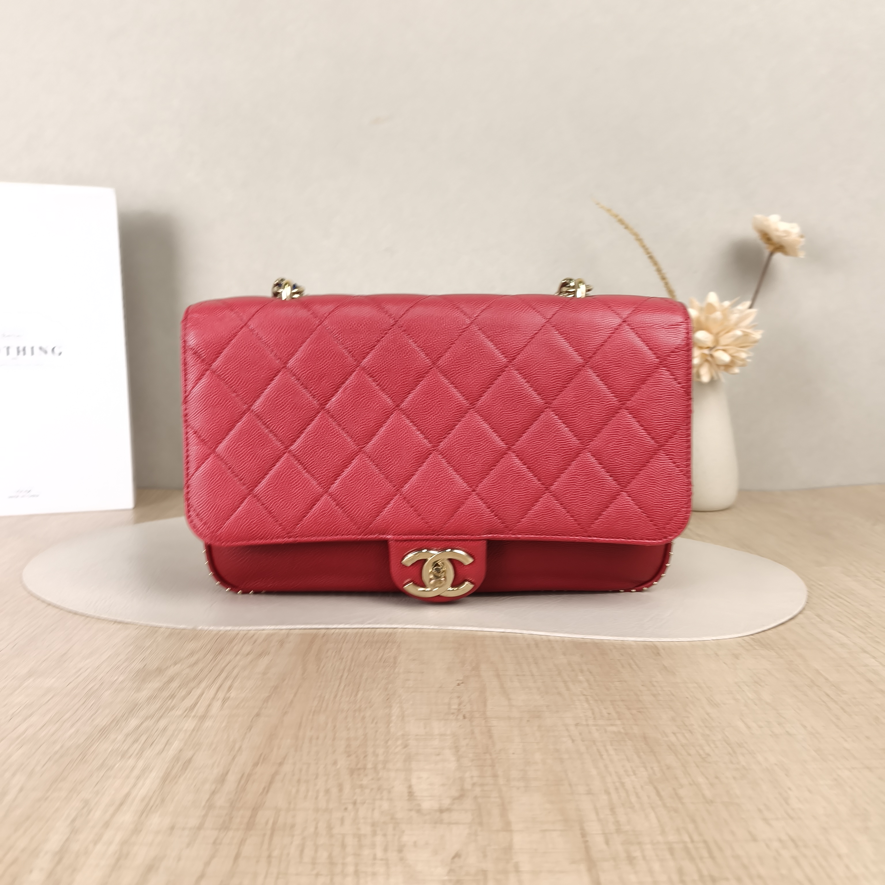 Chanel Crossbody Bagcf Collection Crossbody Bag Red Grained Calfskin Medium26 × 6 × 18 cm