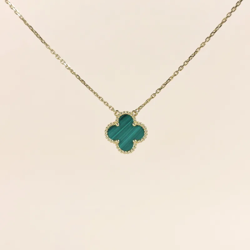 Van Cleef & Arpels Necklace Alhambra Yellow Gold Malachite18KY ellow Gold Vintage Small1.5 × 1.5 × 42 cm