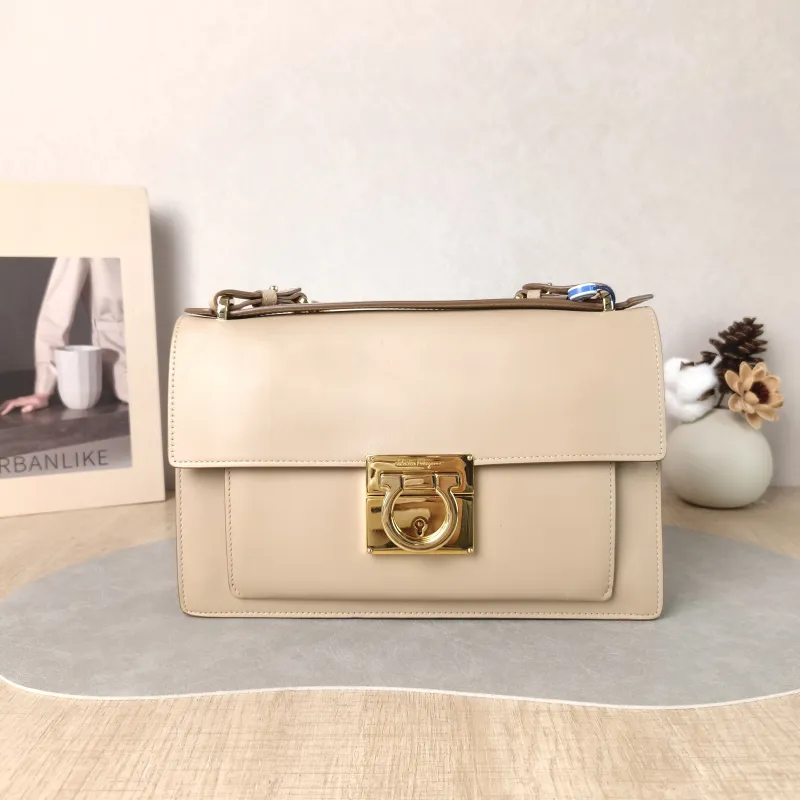 FERRAGAMO Shoulder Bag Shoulder Bag Taupe Calfskin 25.5 × 5 × 16 cm