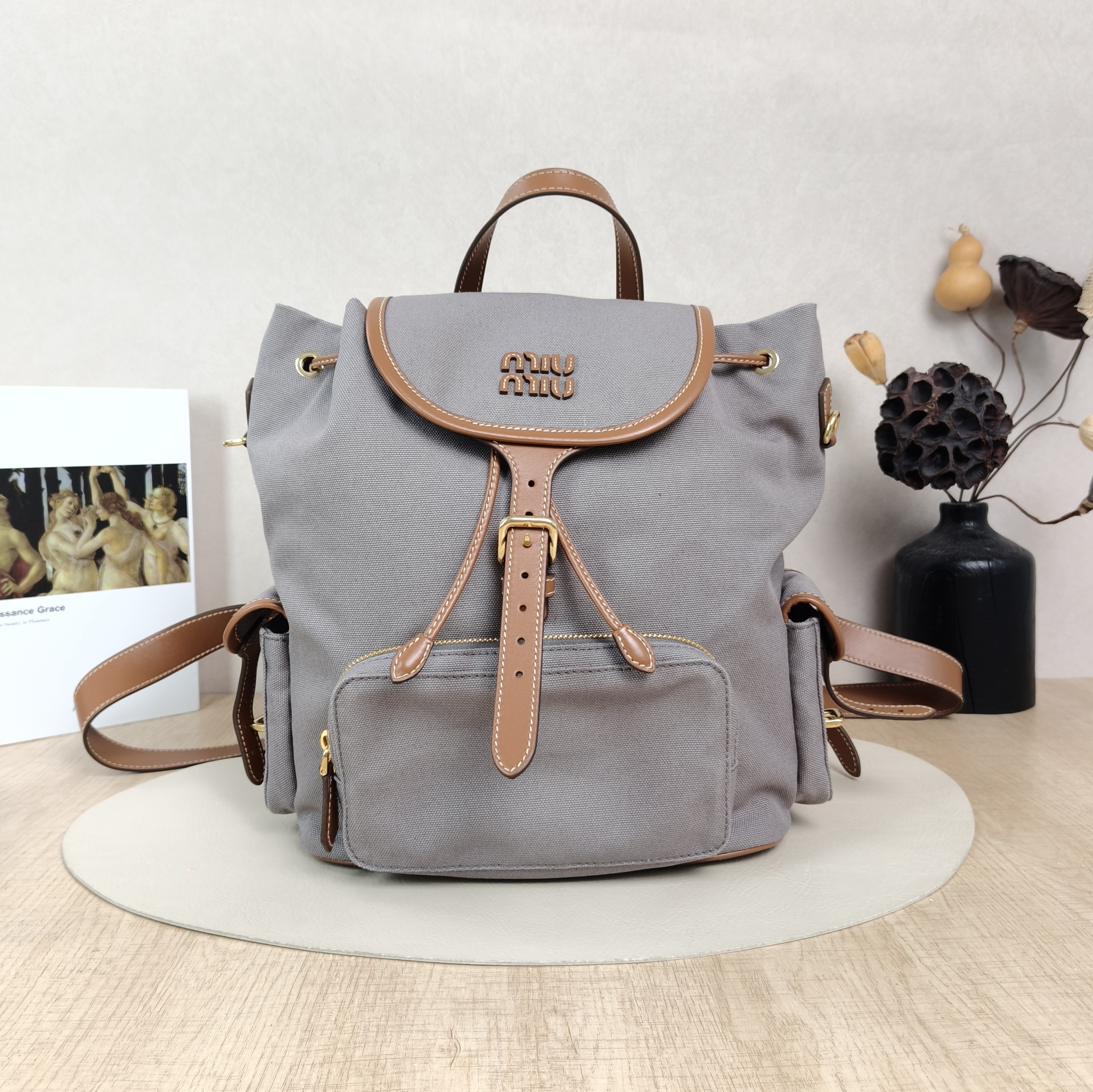 Miumiu Backpack Backpack Grey Canvas Large25 × 12.5 × 29.5 cm