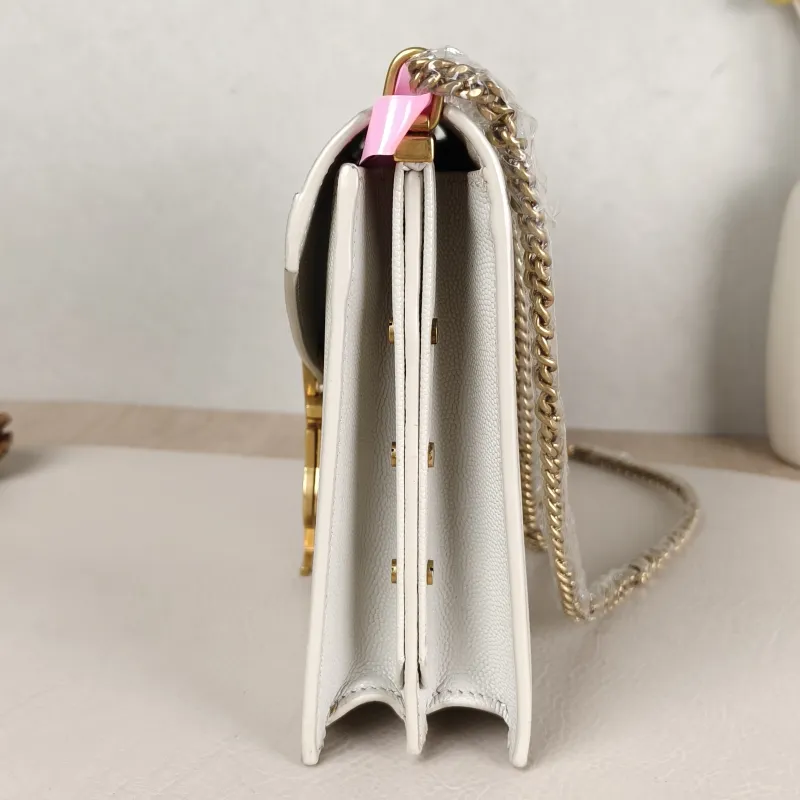 SAINT LAURENT Crossbody Bag Cassandra White Grained Calfskin Medium 22 × 5.5 × 16.5 cm — detail view 10 of 11