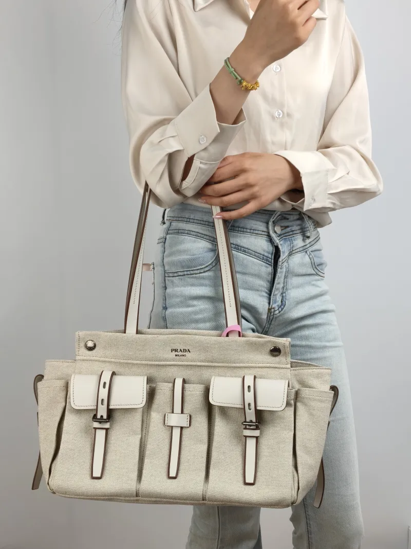 PRADA Shoulder Bag Route Tote Bag Canvas · Calfskin Large 34 × 17 × 25 cm — on-model view 2 of 2