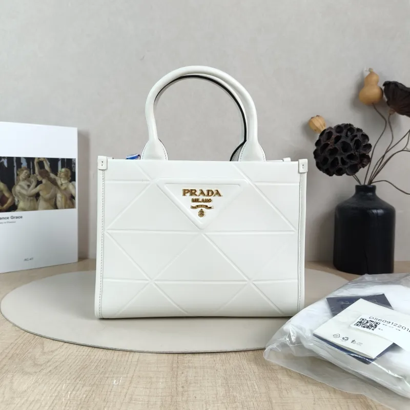 PRADA Top Handle Bag Tote Bag White Calfskin Small 24 × 10 × 18.5 cm — cover view 2 of 6