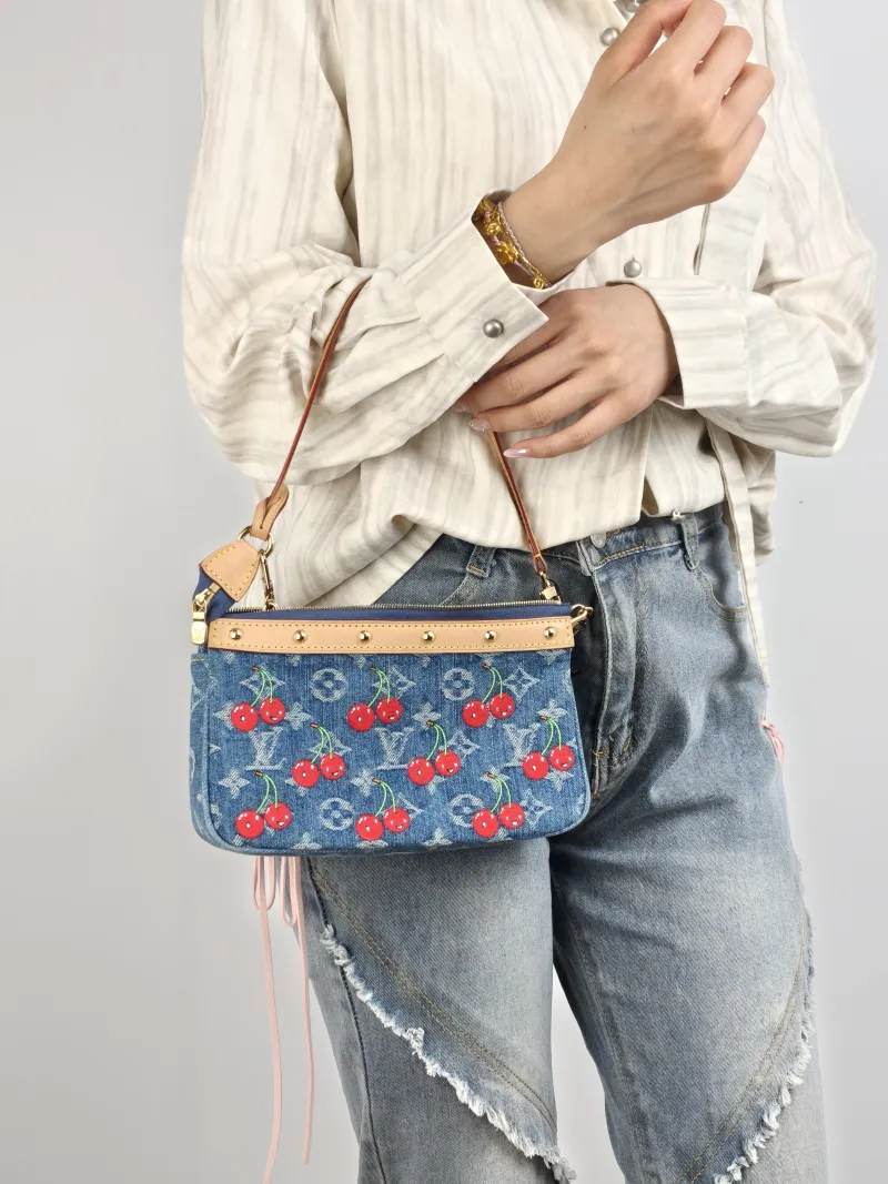 Louis Vuitton Shoulder Bag Pochette Accessoires Two Straps Blue · One Size 22 × 4 × 13 cm — on-model view 1 of 3