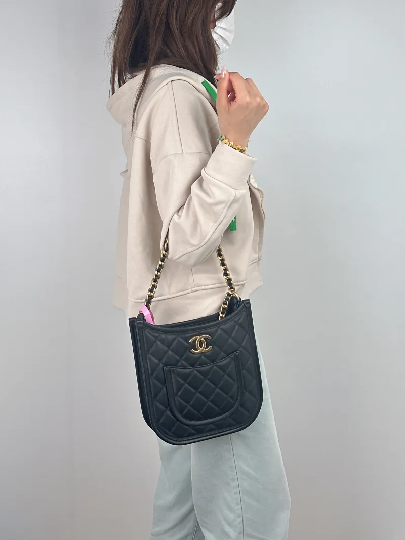 Chanel Crossbody Bag hobo Black Calfskin One Size 22 × 6 × 24 cm — on-model view 2 of 2