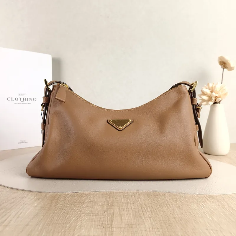 PRADA Shoulder Bag Aimée Brown Calfskin 31 × 9.5 × 18 cm