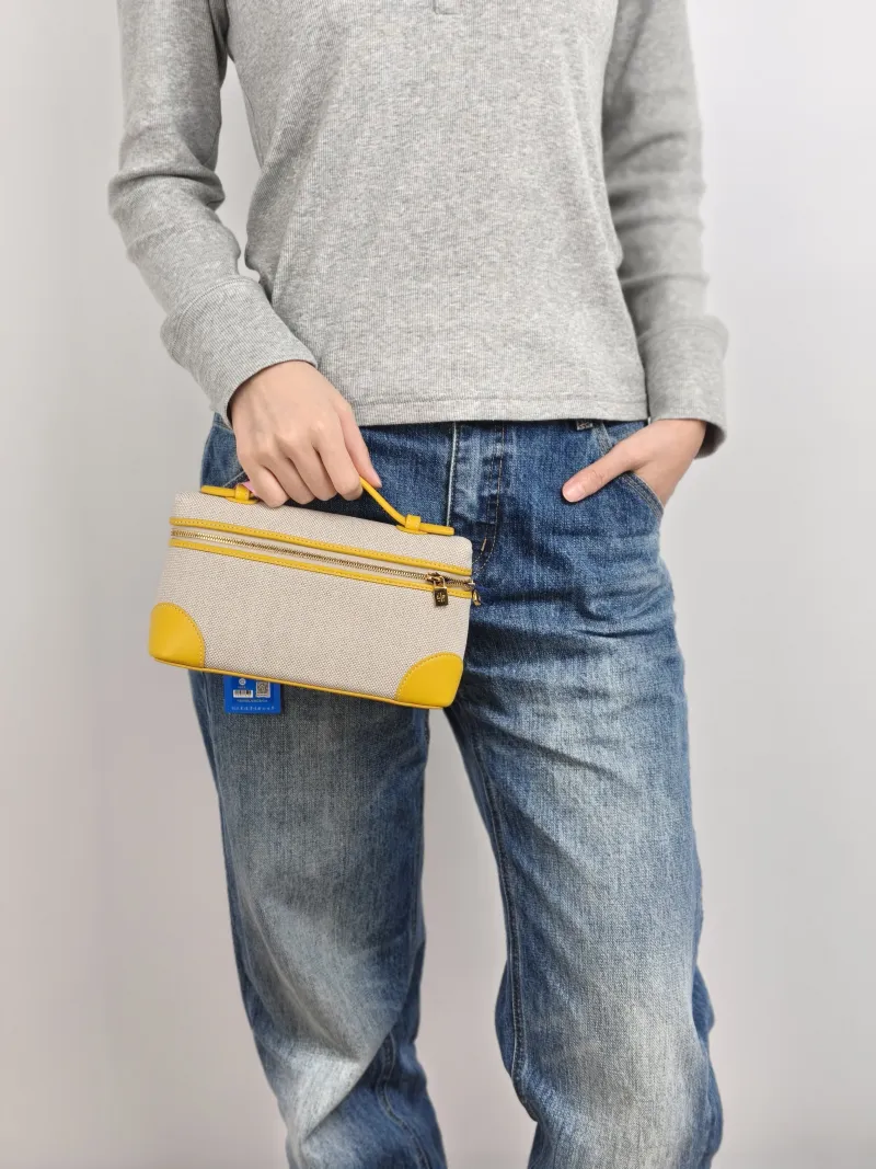 Loro Piana Crossbody Bag Extra Pocket L19 Yellow Beige Canvas One Size 19 × 7 × 11.5 cm — on-model view 2 of 3