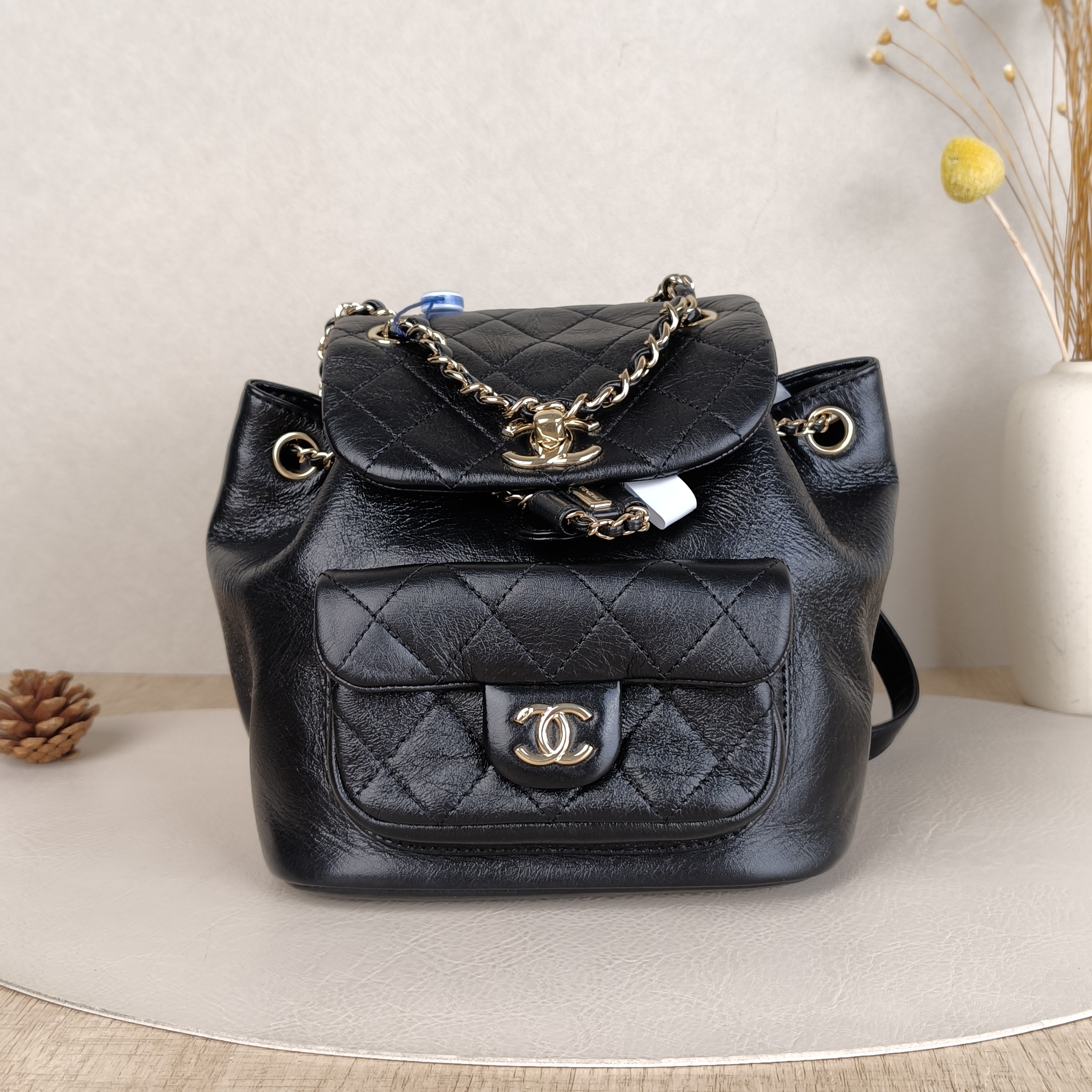 Chanel Backpack Duma Black Grained Calfskin Small18 × 9.5 × 19 cm