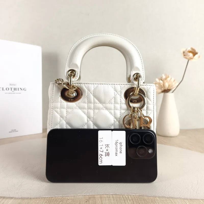 DIOR Crossbody Bag Lady Lady Dior Bag White Lambskin Mini 17 × 7 × 15 cm — cover view 5 of 6