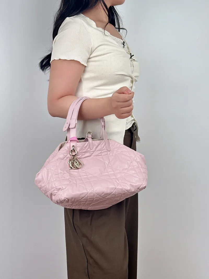 DIOR Top Handle Bag TOUJOURS Pink White Calfskin Medium28.5 × 17 × 21.5 cm — on-model view 1 of 2