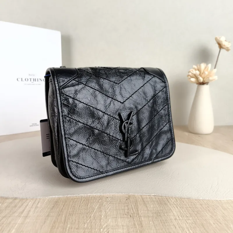 SAINT LAURENT Crossbody Bag Niki Chain Bagwoc Black Waxed Leather Calfskin Mini 19 × 5 × 16 cm — cover view 2 of 5