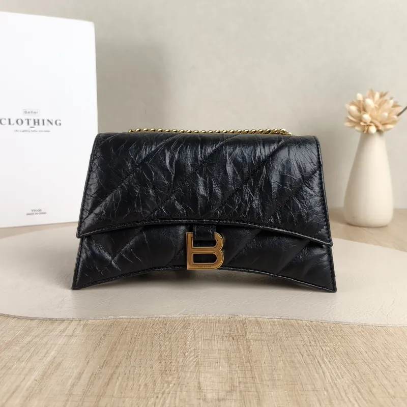 BALENCIAGA Crossbody Bag CRUSH Chain Bag Black Calfskinxs Small22 × 5 × 10 cm