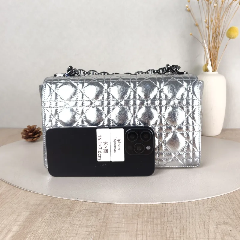 DIOR Crossbody Bag Caro Chain Bag Silver Waxed Leather Medium25.5 × 9 × 15.5 cm — cover view 2 of 5