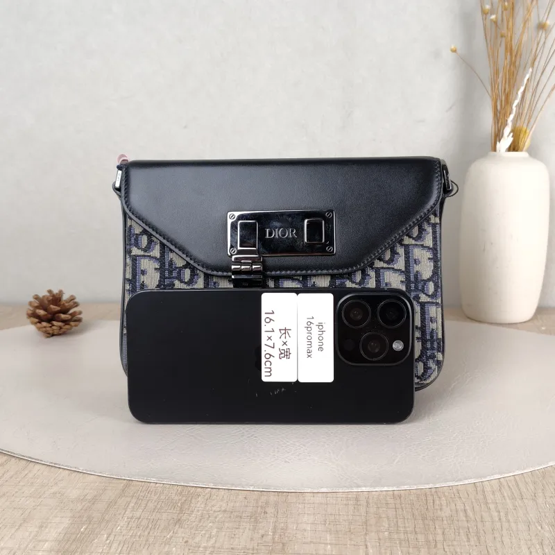 DIOR Shoulder Bag Shoulder Bag Blue Calfskin，Canvas 19 × 4 × 14 cm — cover view 5 of 5